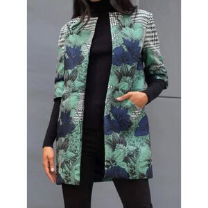 Anthropologie Eva Franco Veronica Car Coat 4 Houndstooth Floral Tapestry Jacket